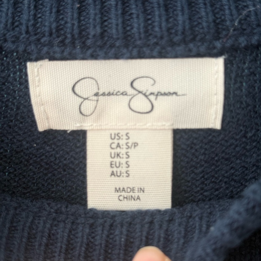 Jessica Simpson “Game Day” Sweater Navy Graphic Knit Pullover - Size Small - Picture 2 of 5
